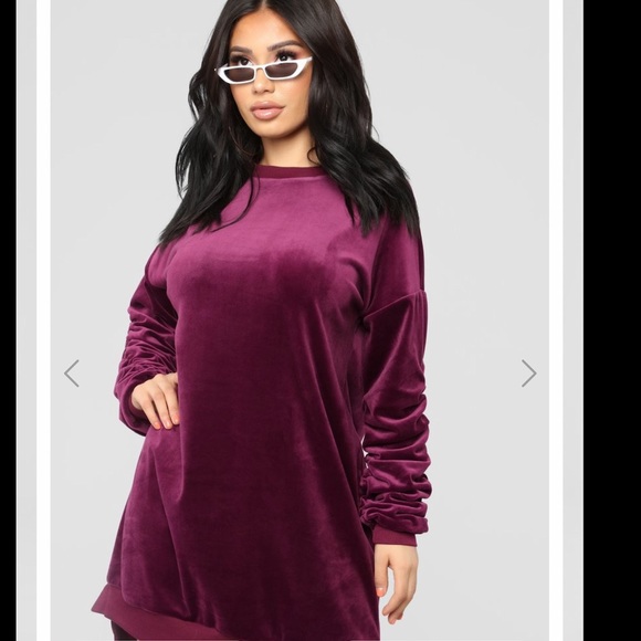 Cozy Velour Dress - Burgundy - Picture 3 of 5